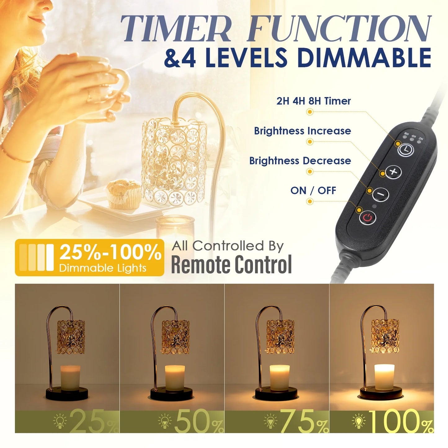 Candle Warmer Lamp with Timer, Electric Candle Warmer Light for Bedroom, Home Decor Candles Gifts for Women, Dimmable Wax Melts Warmer for Scented Wax (2 X GU10 Bulbs Included), Black