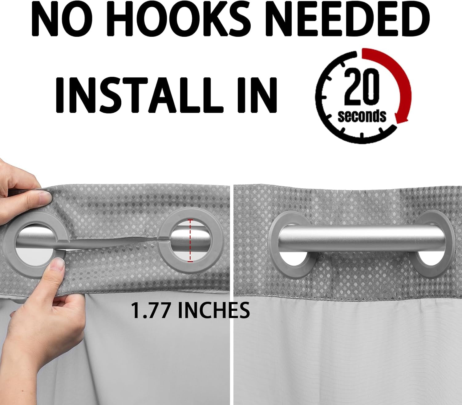 No Hook Shower Curtain with Snap in Liner Set Less Time Grey Waffle Shower Curta