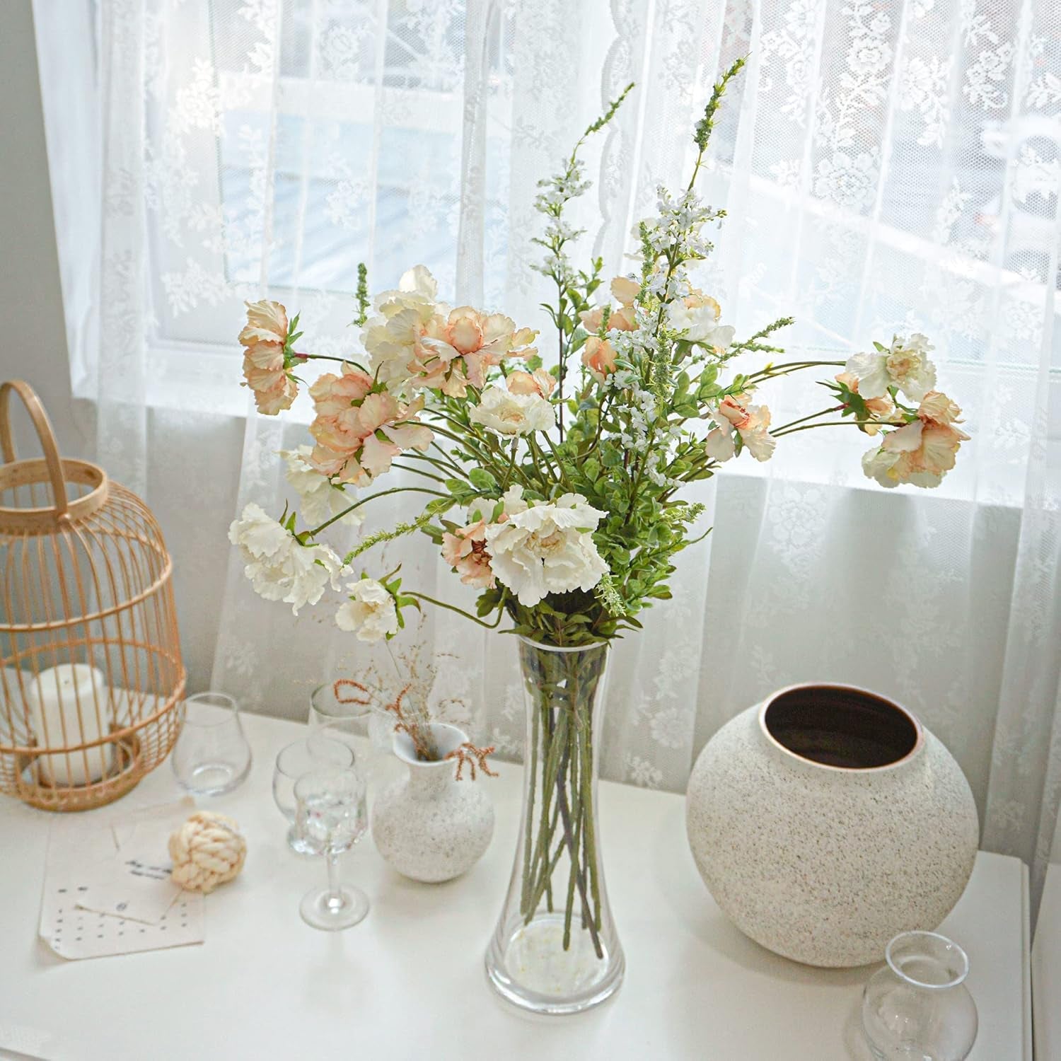 Butterfly Ranunculus Flowers Coral Silk Flower (3 Stems) for Home Decor and Wedding. Artificial Ranunculus Flower Arrangement and Table Centerpiece. Silk Flowers for Bouquet (Scabiosa Coral)