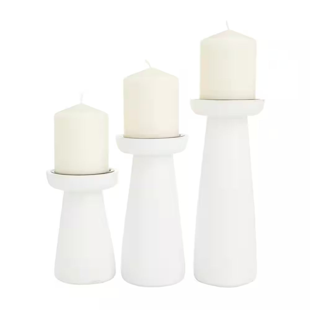 White Mango Wood Pillar Candle Holder (Set of 3)