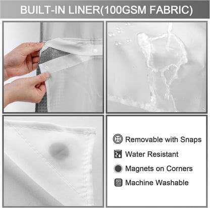 No Hook Shower Curtain with Snap in Liner Set Less Time Grey Waffle Shower Curta