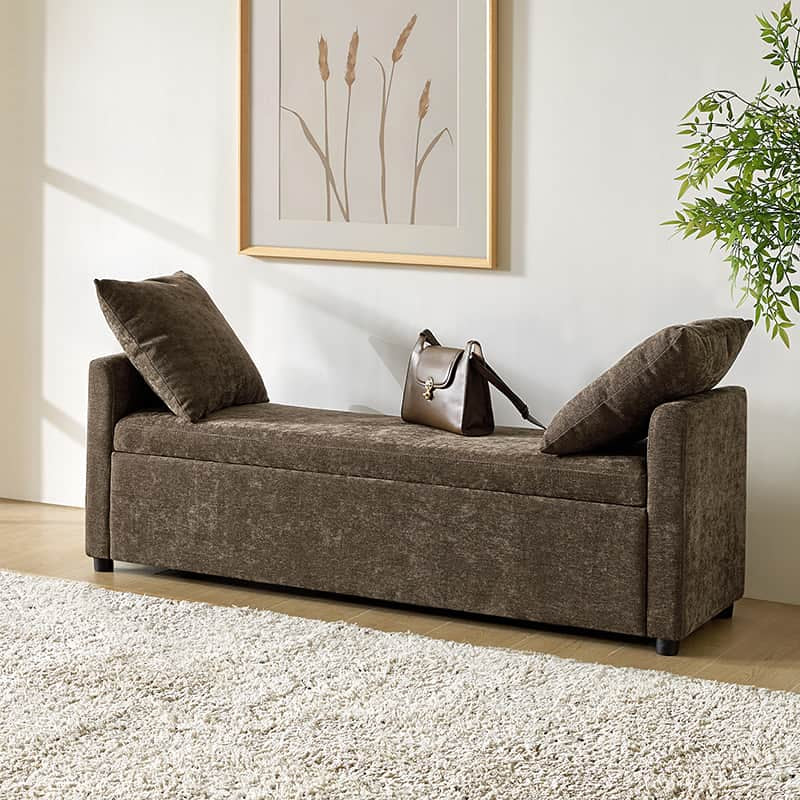 Benito 59.4" Wide End of Bed Storage Couch Bench with Two Throw Pillows