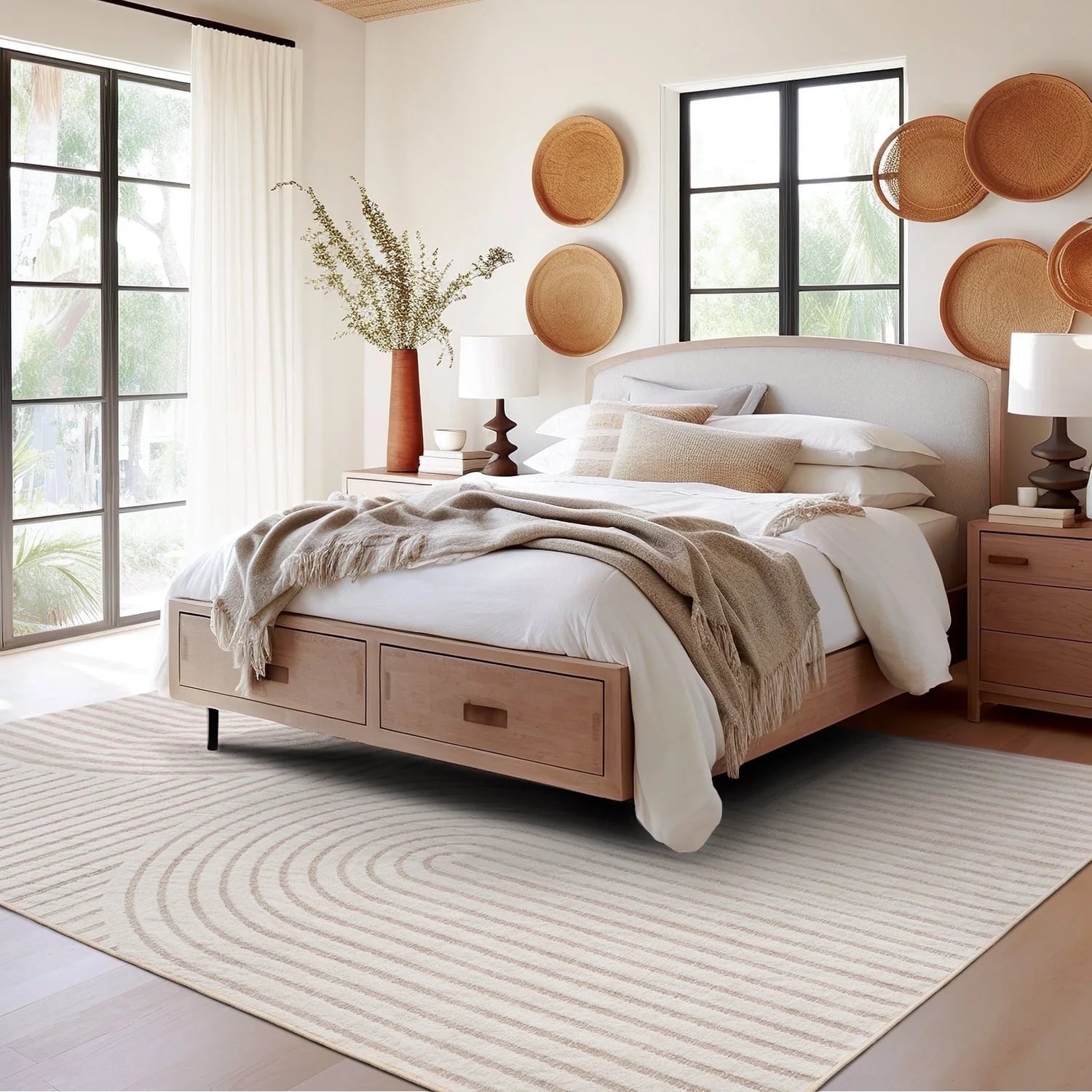 6'X9' Area Rugs for Living Room Jacquard Textured Modern Rugs Soft Geometric Rug for Bedroom Mid Century Washable Rug Non-Slip Bohemian Carpet Perfect for Dining Room Office Beige