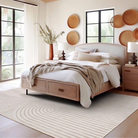 6'X9' Area Rugs for Living Room Jacquard Textured Modern Rugs Soft Geometric Rug for Bedroom Mid Century Washable Rug Non-Slip Bohemian Carpet Perfect for Dining Room Office Beige