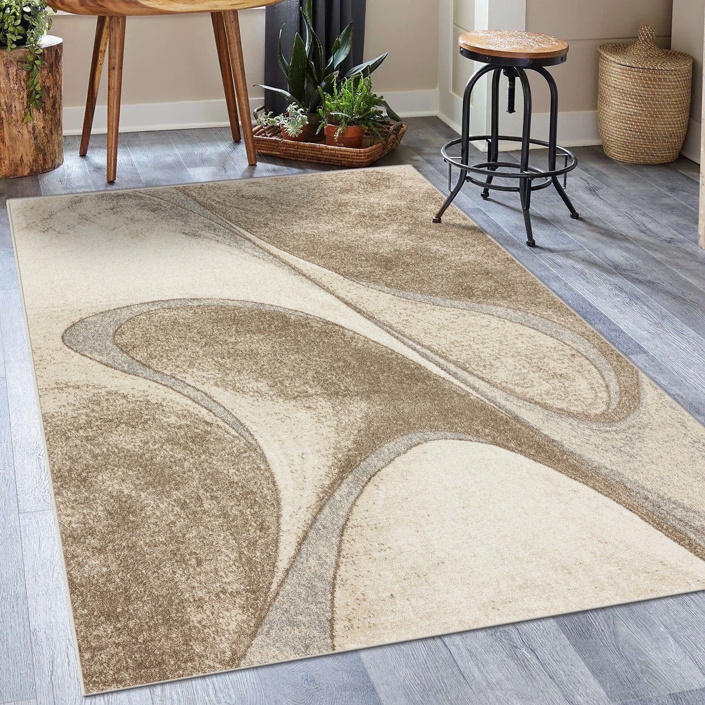 Tower Hill Modern Abstract Area Rug Beige 5X7 Carpet