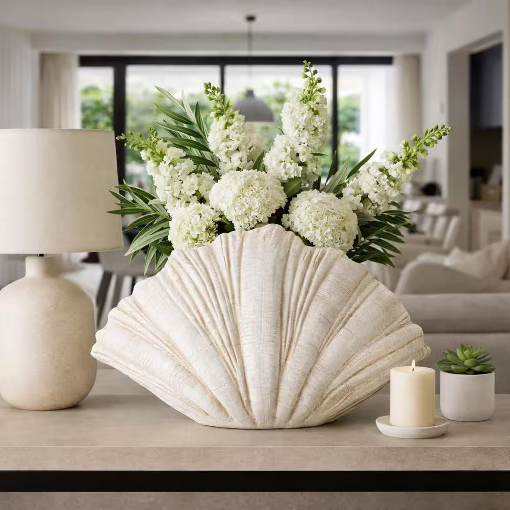 White 22 In. X 14 In. Resin Scallop Shell Figurine