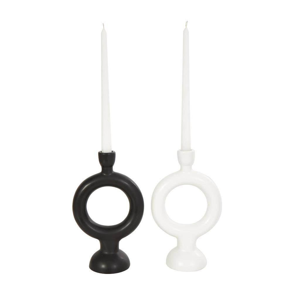 Black Ceramic Geometric Ring Candle Holder (Set of 2)