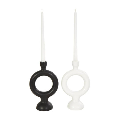 Black Ceramic Geometric Ring Candle Holder (Set of 2)