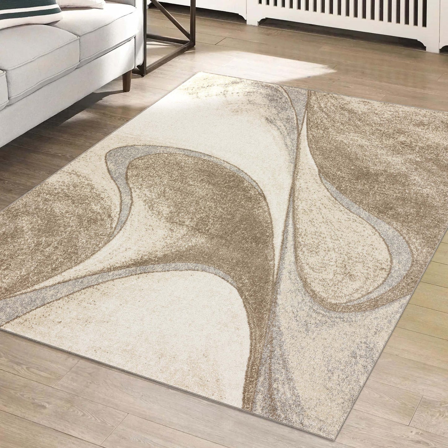 Tower Hill Modern Abstract Area Rug Beige 5X7 Carpet