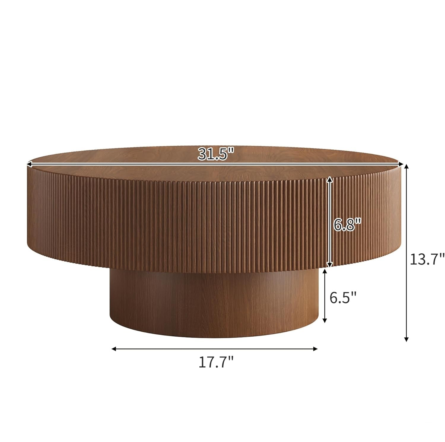 Contemporary Round Coffee Table with Durable Base in Walnut Finish | Wood Center Table for Living Room, Office, and Reception Area, Easy Assembly