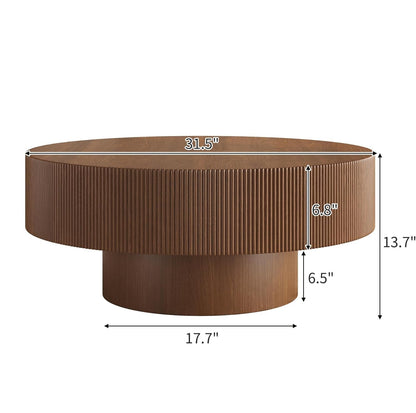 Contemporary Round Coffee Table with Durable Base in Walnut Finish | Wood Center Table for Living Room, Office, and Reception Area, Easy Assembly