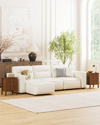 Night Stand, Fluted Nightstand Bedside Tall Farmhouse Nightstand with 3 Drawers,