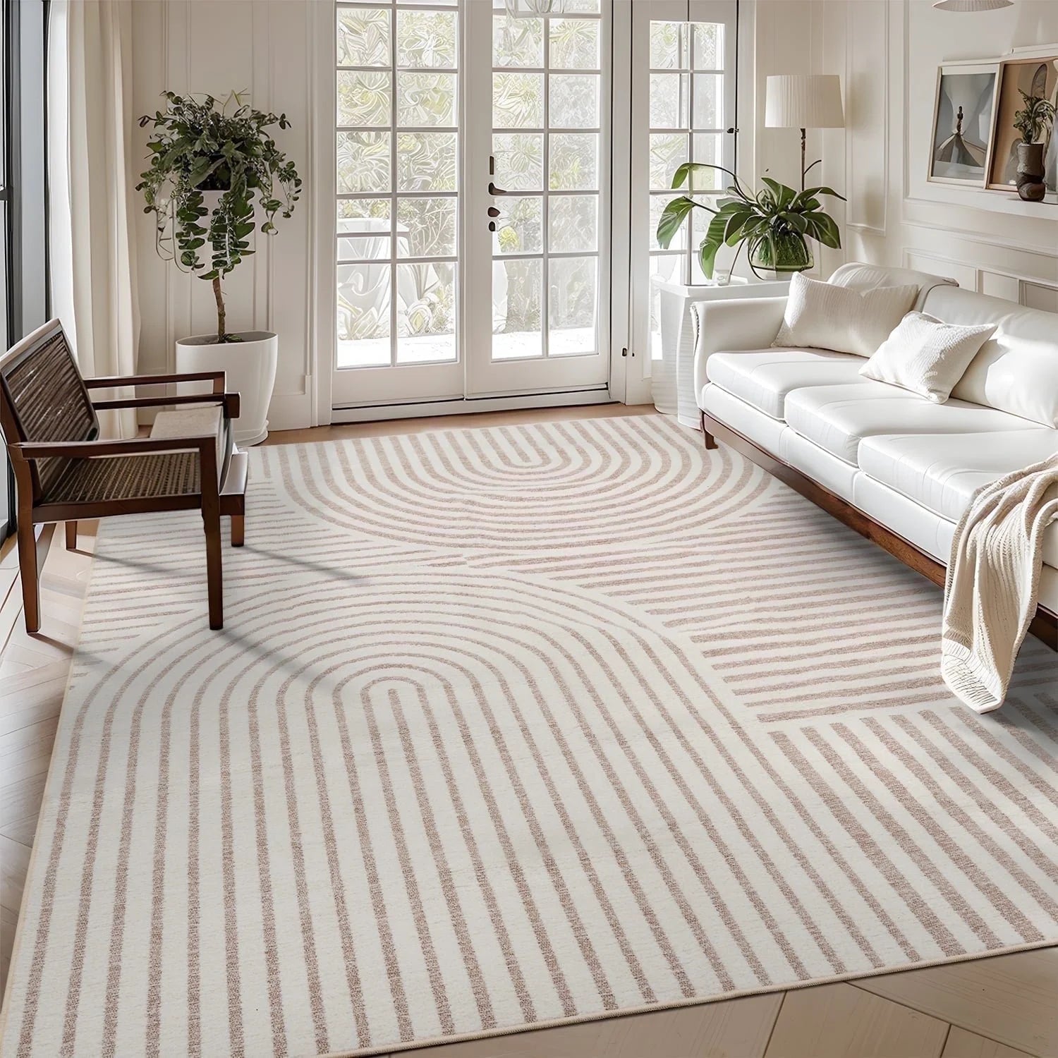 6'X9' Area Rugs for Living Room Jacquard Textured Modern Rugs Soft Geometric Rug for Bedroom Mid Century Washable Rug Non-Slip Bohemian Carpet Perfect for Dining Room Office Beige