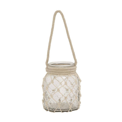 18 In. H Clear Glass Decorative Candle Lantern with Rope Handle
