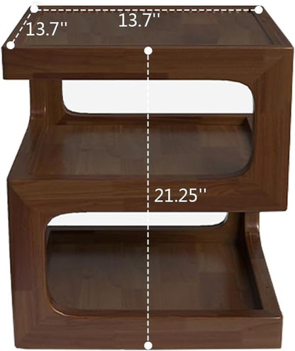 Walnut Solid Wood 3-Tier Nightstand, Modern Open Bedside Table (13.7" Width)
