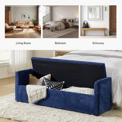 Benito 59.4" Wide End of Bed Storage Couch Bench with Two Throw Pillows