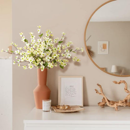 Artificial Flowers Blossom Stems Dogwood Silk Flowers Fake Cornus Bush for Home Decoration Table Centerpieces, 8 PCS (White)
