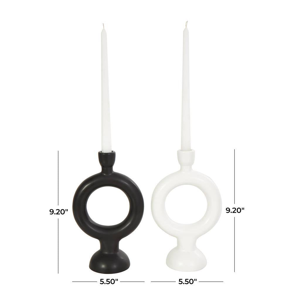Black Ceramic Geometric Ring Candle Holder (Set of 2)