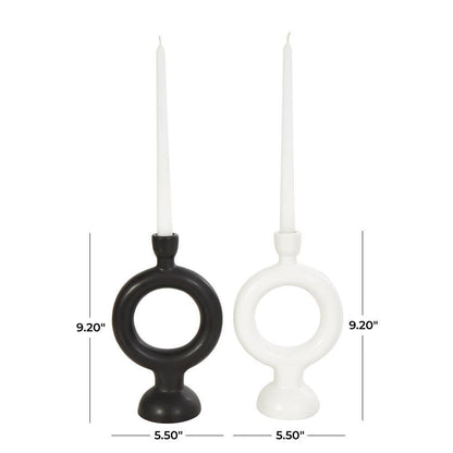 Black Ceramic Geometric Ring Candle Holder (Set of 2)