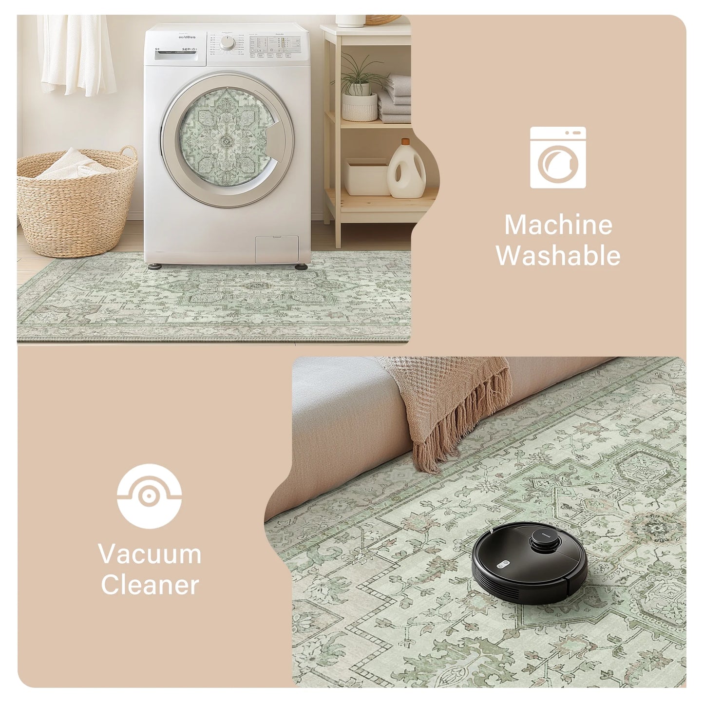 8X10 Area Rugs for Living Room, Non Slip Machine Washable Retro Rugs, Ultra-Thin Print Rug for Bedroom, Dining Room, Home Office.