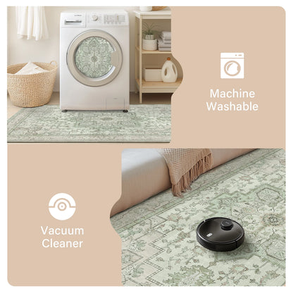 8X10 Area Rugs for Living Room, Non Slip Machine Washable Retro Rugs, Ultra-Thin Print Rug for Bedroom, Dining Room, Home Office.