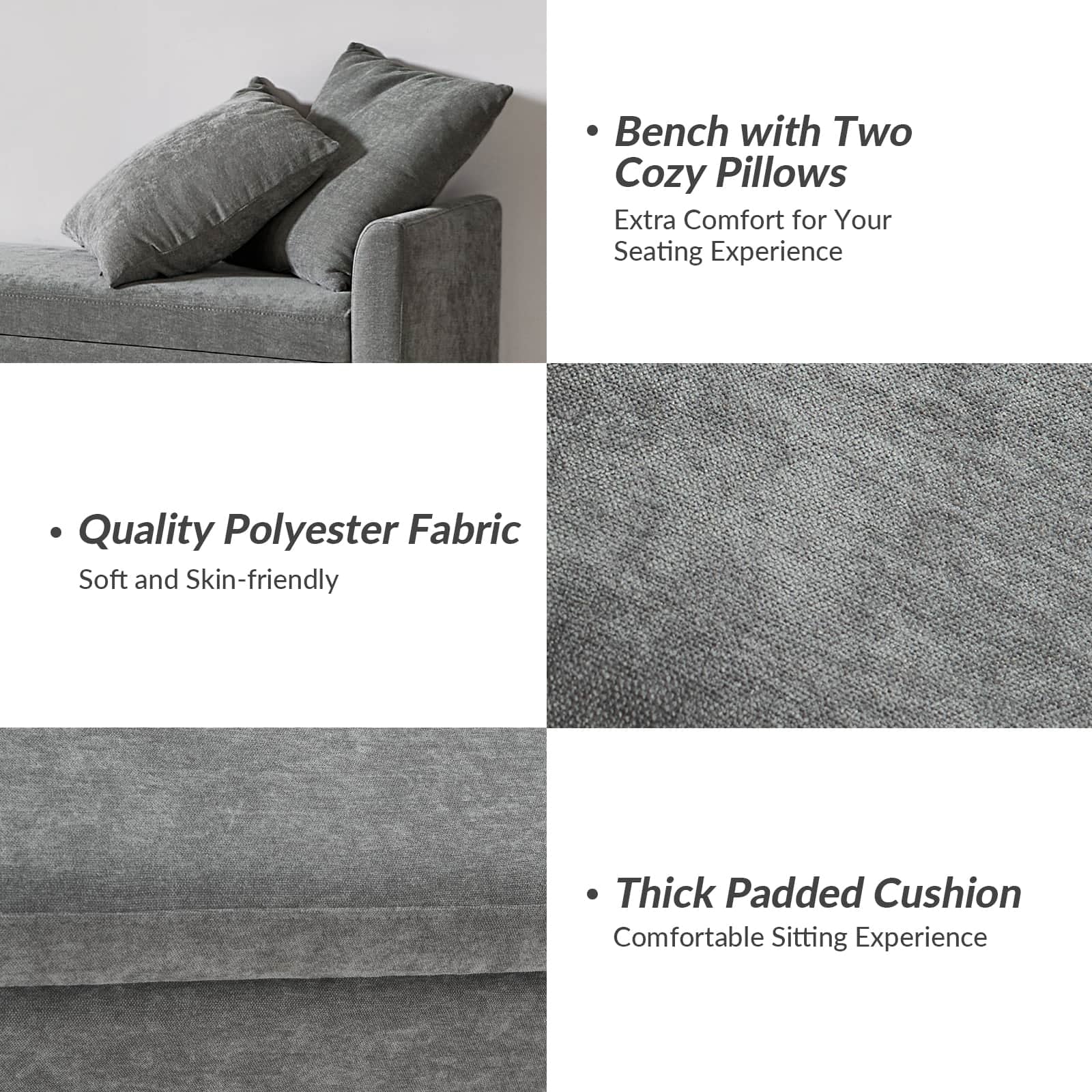 Benito 59.4" Wide End of Bed Storage Couch Bench with Two Throw Pillows