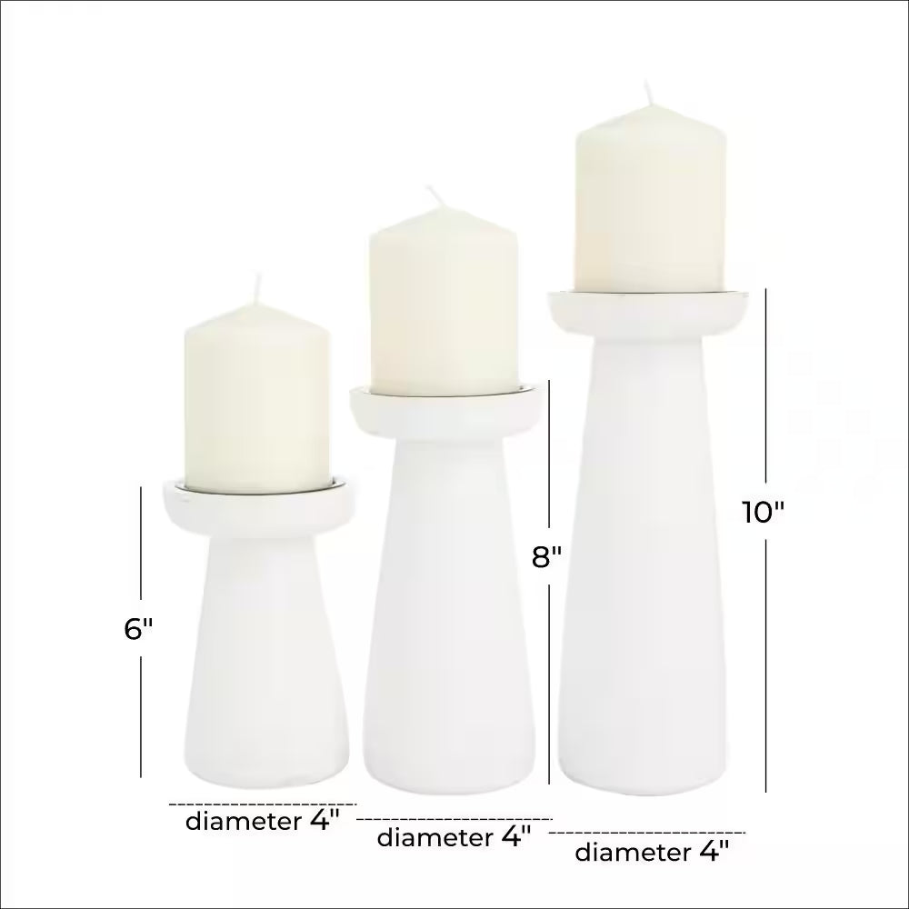 White Mango Wood Pillar Candle Holder (Set of 3)