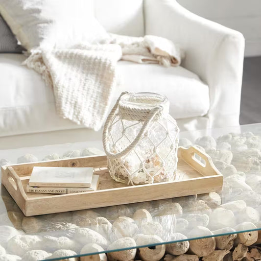 18 In. H Clear Glass Decorative Candle Lantern with Rope Handle