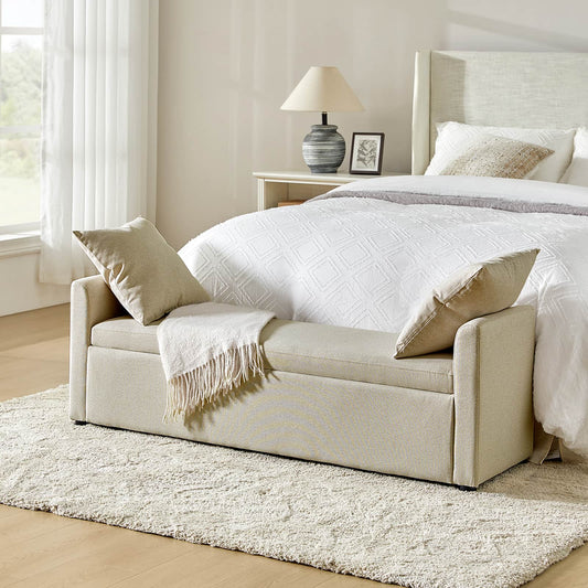 Benito 59.4" Wide End of Bed Storage Couch Bench with Two Throw Pillows