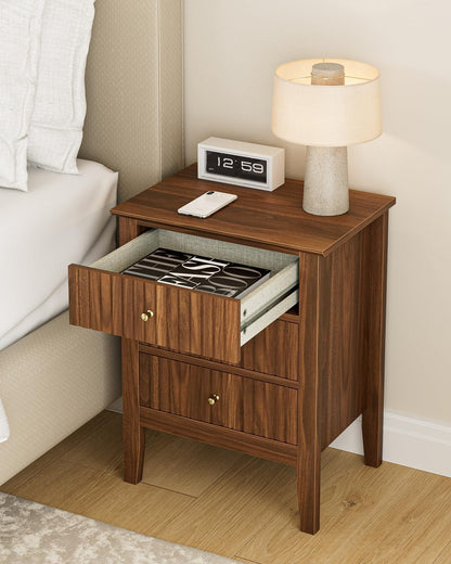 Night Stand, Fluted Nightstand Bedside Tall Farmhouse Nightstand with 3 Drawers,