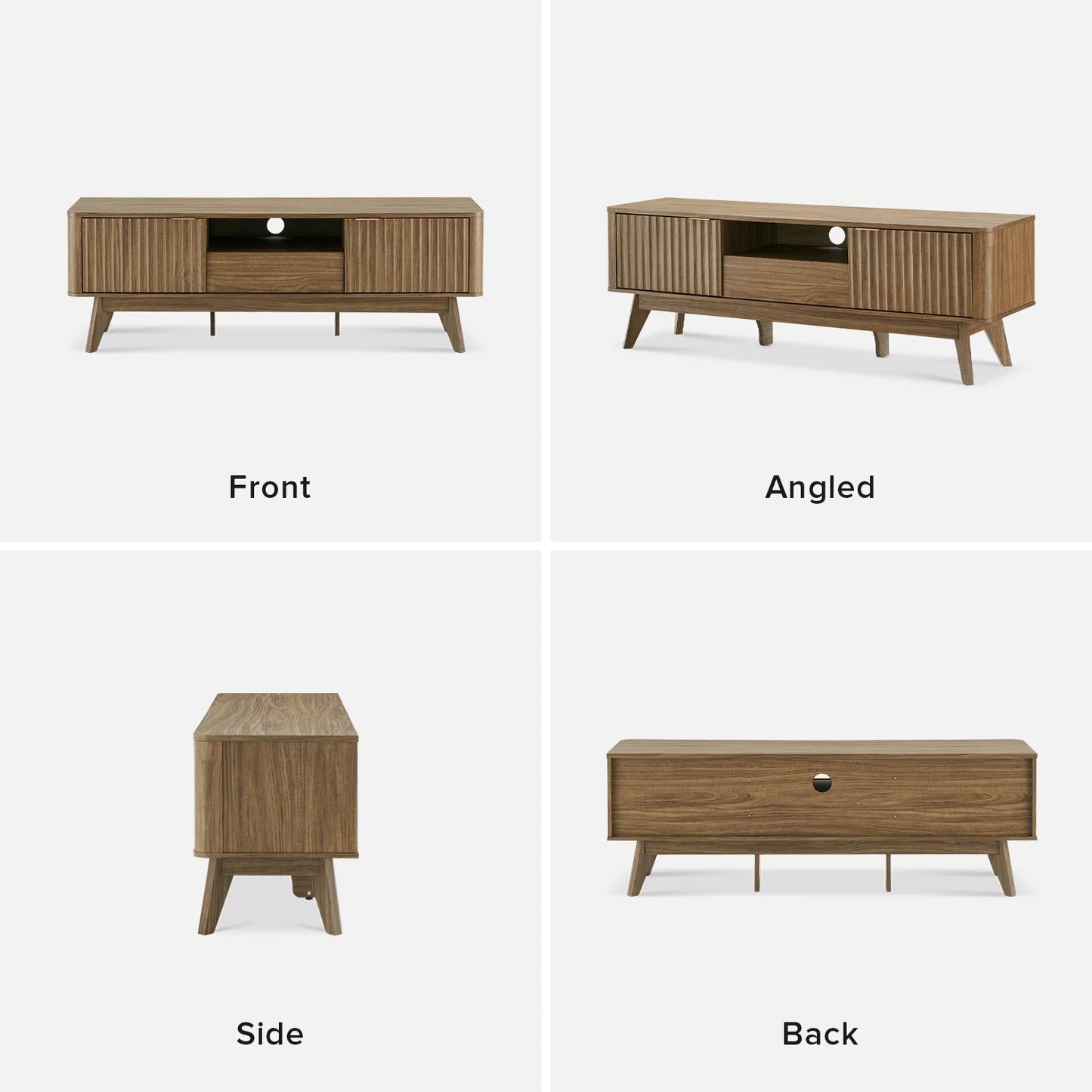 Brooklyn Mid-Century Modern 57" TV Stand for Tvs up to 59”, Fluted Panel, Sturdy Legs (Walnut)