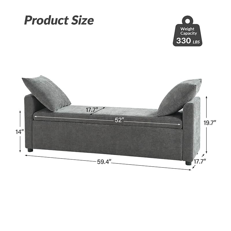 Benito 59.4" Wide End of Bed Storage Couch Bench with Two Throw Pillows