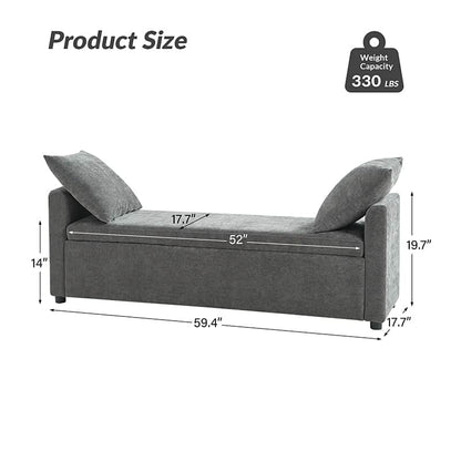 Benito 59.4" Wide End of Bed Storage Couch Bench with Two Throw Pillows