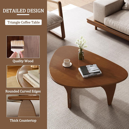 Wood Coffee Table, Mid Century Modern Triangle Coffee Table for Living Room, Rus