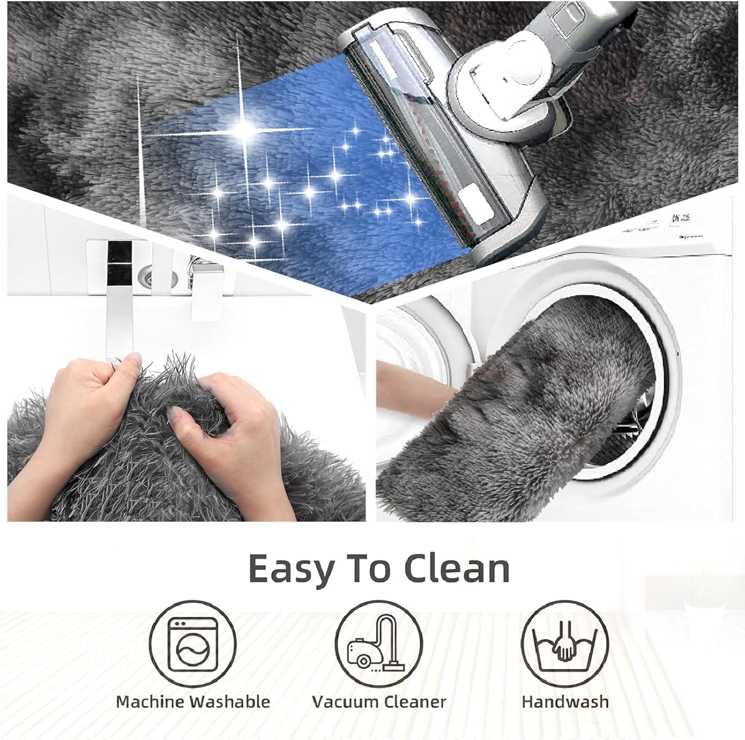 3 Piece Thicken 0.4" Bath Rugs Set, Bath Rug, Contour Mat, Toilet Seat Cover, Super Long Soft Microfiber Water Absorbent and Non Slip Bathroom Rugs with PVC Point Rubber Backing (Grey)