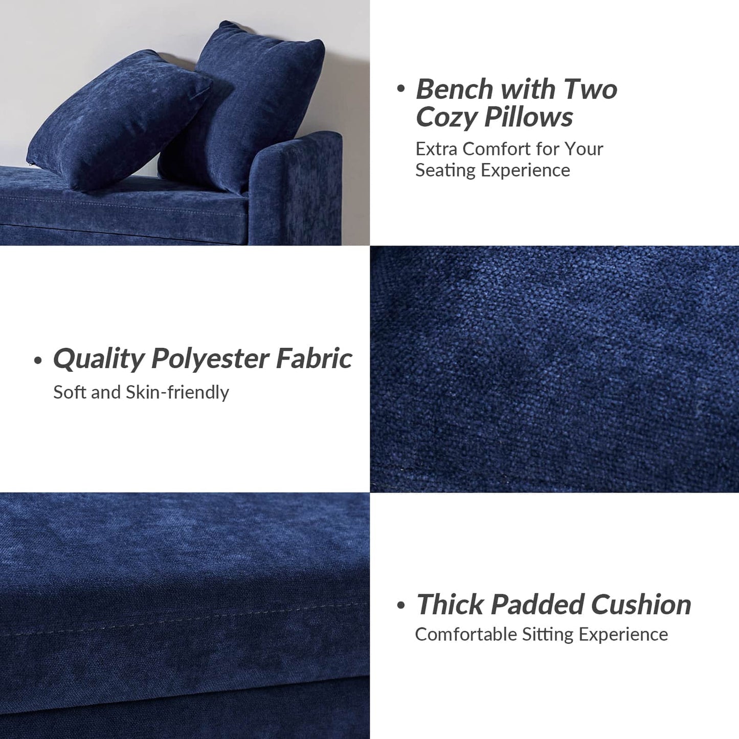 Benito 59.4" Wide End of Bed Storage Couch Bench with Two Throw Pillows