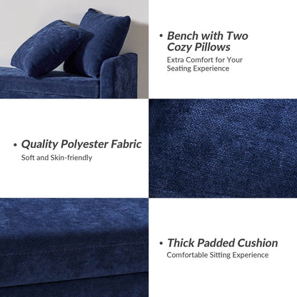 Benito 59.4" Wide End of Bed Storage Couch Bench with Two Throw Pillows