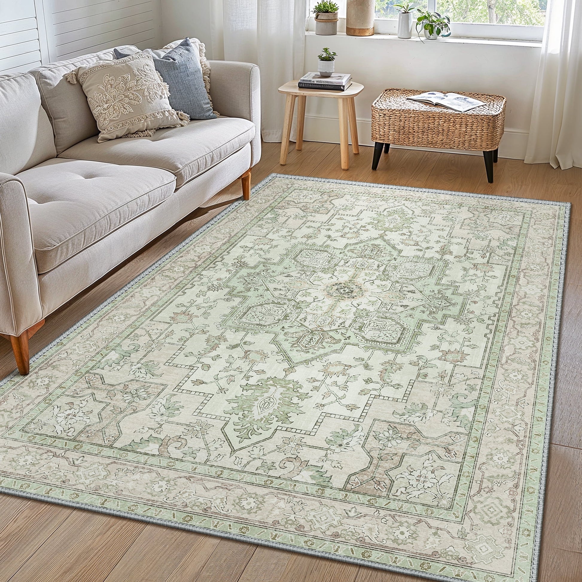 8X10 Area Rugs for Living Room, Non Slip Machine Washable Retro Rugs, Ultra-Thin Print Rug for Bedroom, Dining Room, Home Office.