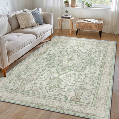 8X10 Area Rugs for Living Room, Non Slip Machine Washable Retro Rugs, Ultra-Thin Print Rug for Bedroom, Dining Room, Home Office.