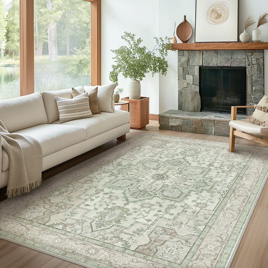 8X10 Area Rugs for Living Room, Non Slip Machine Washable Retro Rugs, Ultra-Thin Print Rug for Bedroom, Dining Room, Home Office.