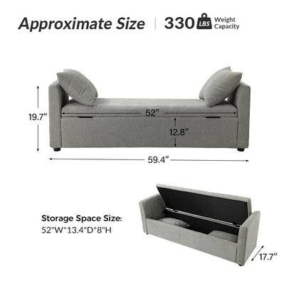 Benito 59.4" Wide End of Bed Storage Couch Bench with Two Throw Pillows