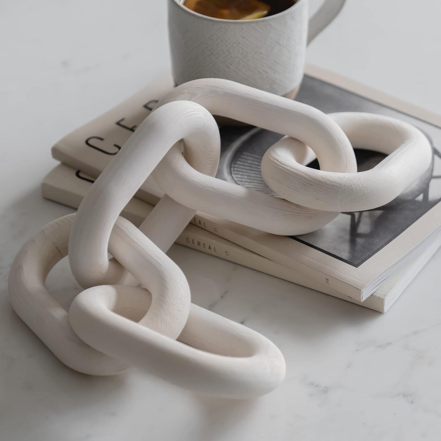Wooden Chain Link Decor - Elegant White Decorative Accents for Shelves, Coffee Tables, and Entryway Tables