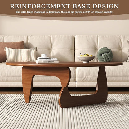 Wood Coffee Table, Mid Century Modern Triangle Coffee Table for Living Room, Rus