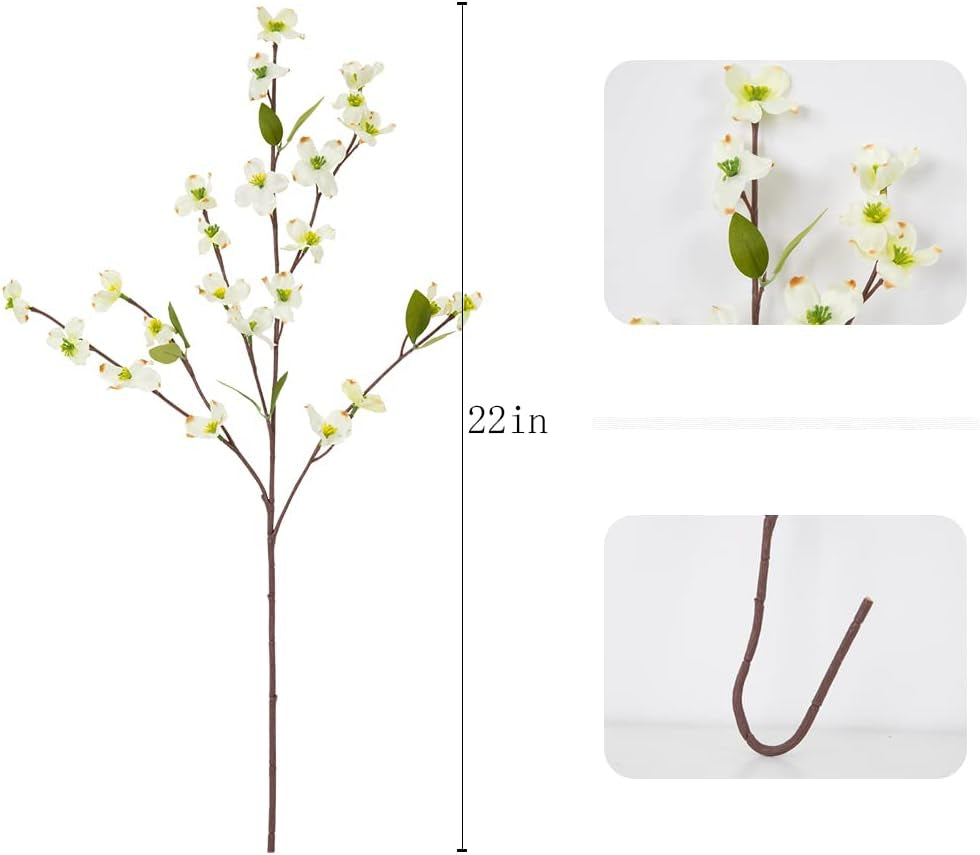 Artificial Flowers Blossom Stems Dogwood Silk Flowers Fake Cornus Bush for Home Decoration Table Centerpieces, 8 PCS (White)