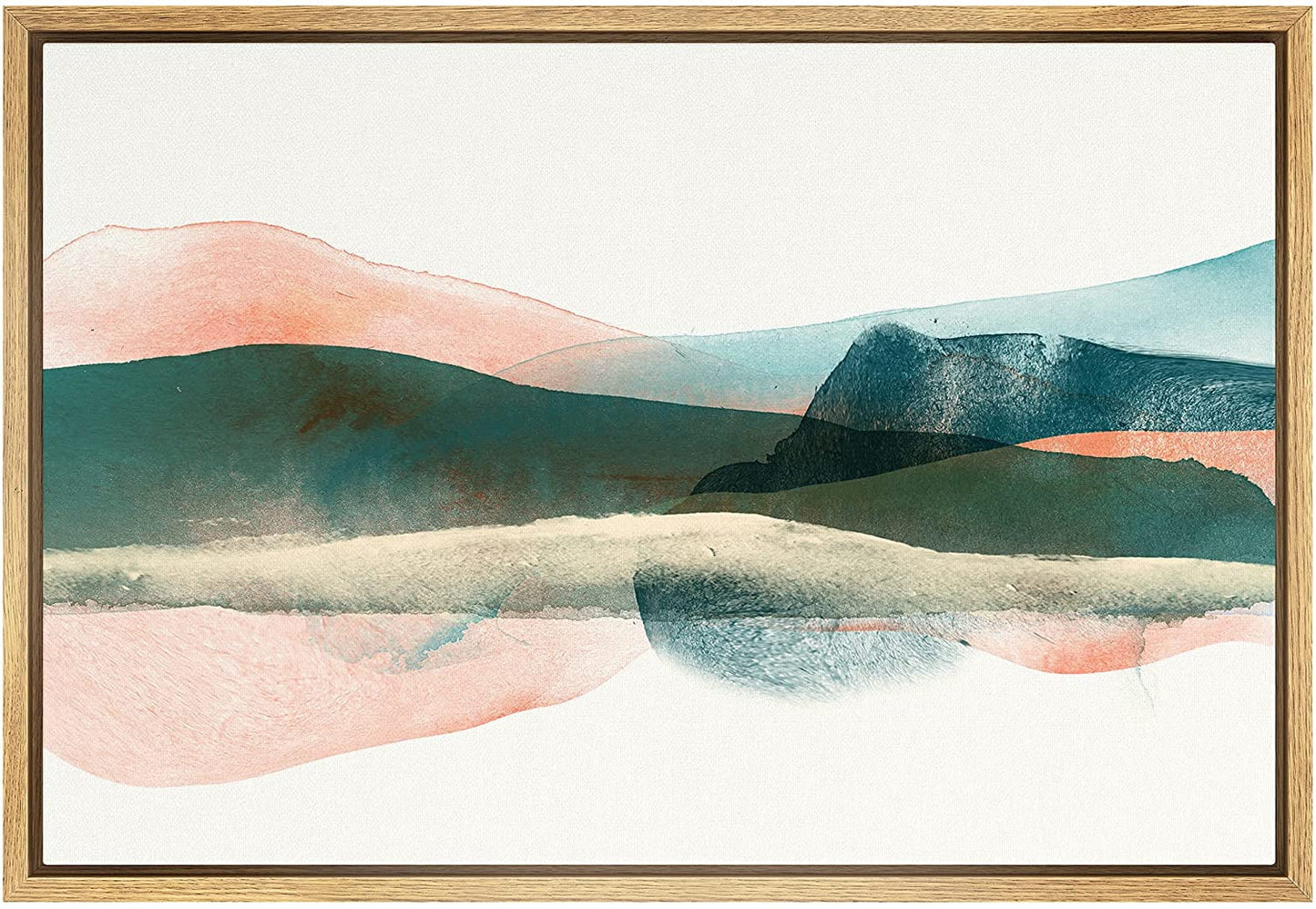 Framed Canvas Print Wall Art Abstract Green Watercolor Hills Nature Wilderness Illustrations Modern Art Contemporary Scenic Colorful for Living Room, Bedroom, Office - 16"X24" Natural