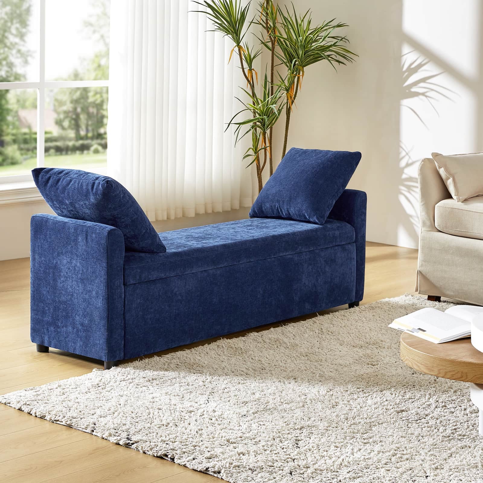 Benito 59.4" Wide End of Bed Storage Couch Bench with Two Throw Pillows
