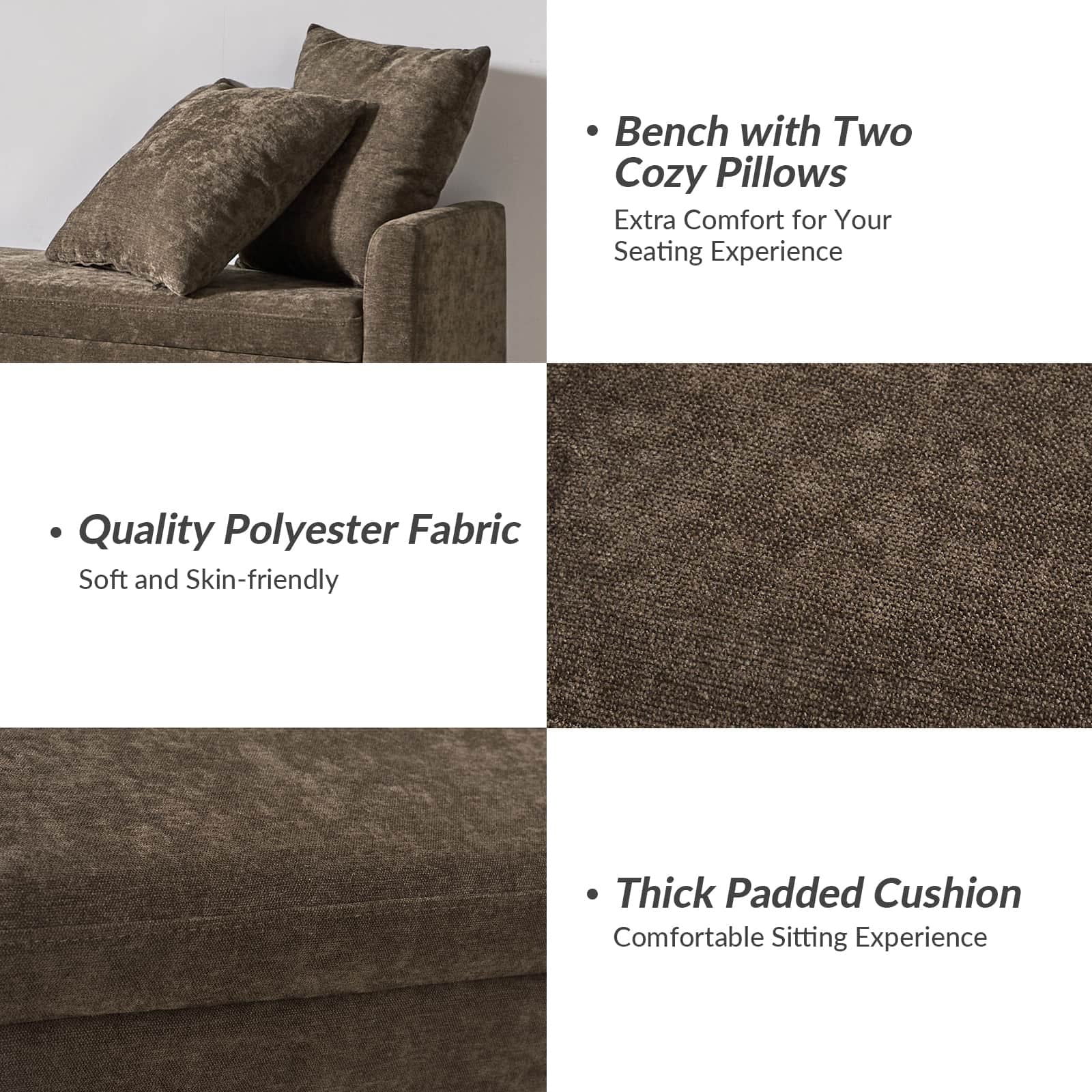 Benito 59.4" Wide End of Bed Storage Couch Bench with Two Throw Pillows