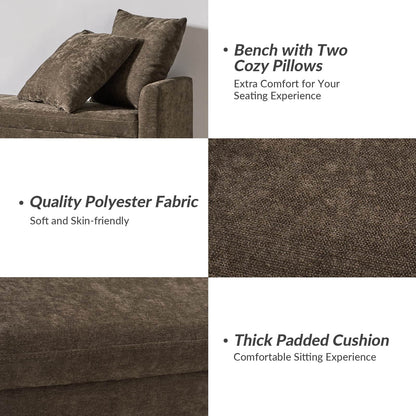 Benito 59.4" Wide End of Bed Storage Couch Bench with Two Throw Pillows