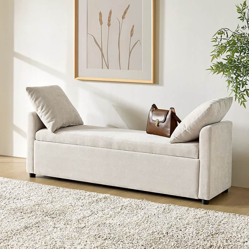 Benito 59.4" Wide End of Bed Storage Couch Bench with Two Throw Pillows