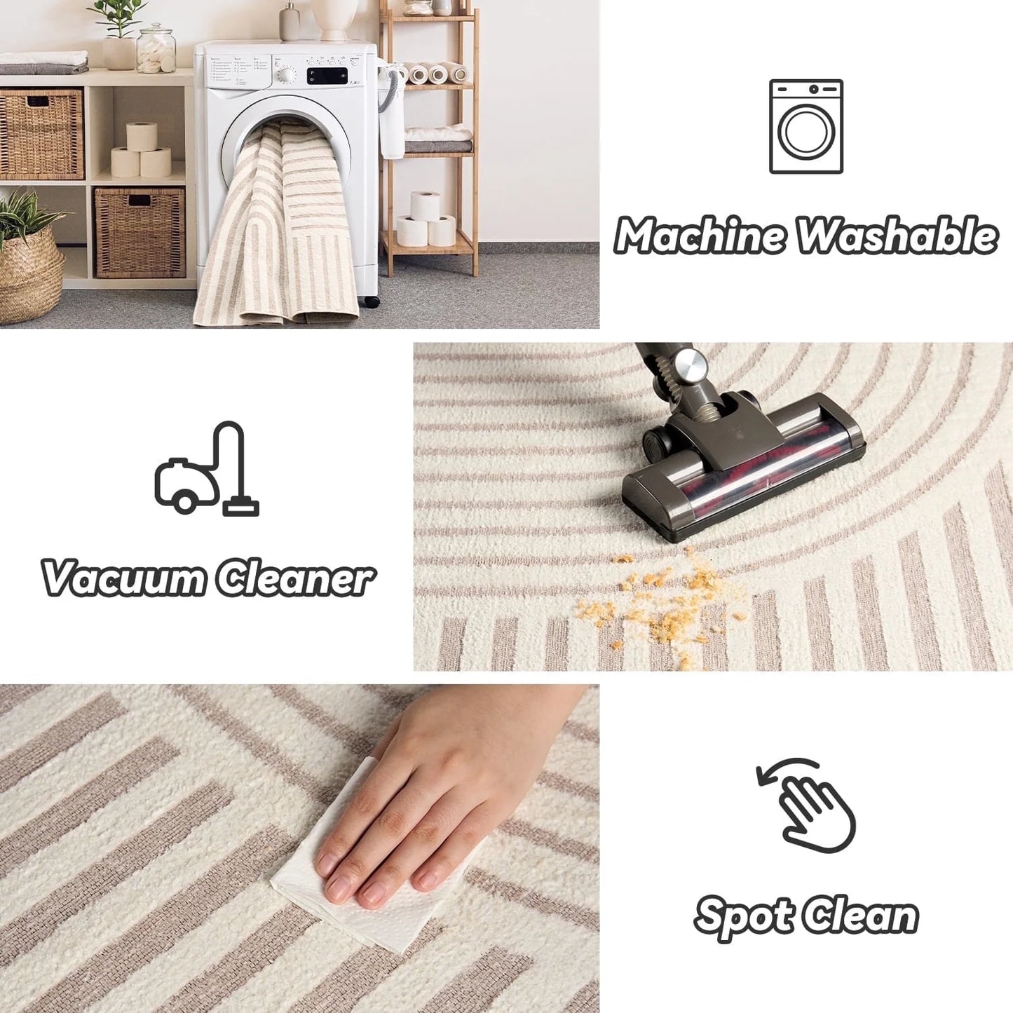 6'X9' Area Rugs for Living Room Jacquard Textured Modern Rugs Soft Geometric Rug for Bedroom Mid Century Washable Rug Non-Slip Bohemian Carpet Perfect for Dining Room Office Beige